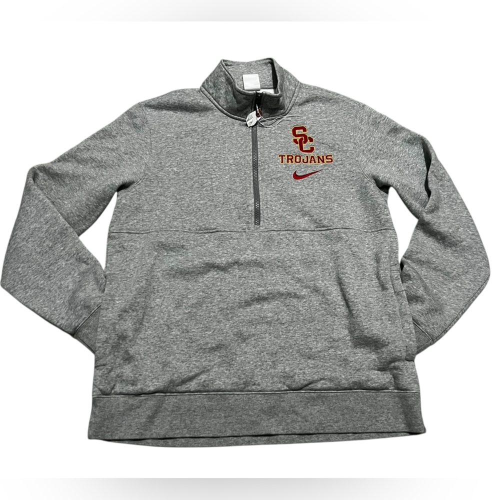 Nike USC Trojans 1/4 Zip Men's pull over‎ Sweater sweatshirt gray large DEFECTS